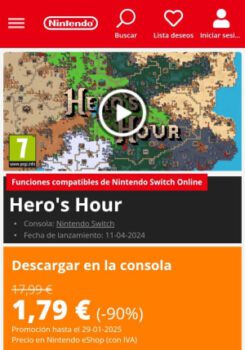 Hero's Hour Nintendo Switch por 1,79€.