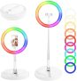 Apokin Aro de luz con Tripode Modo Multicolor RGB- Anillo de luz LED Plegable con Altura y Palo Telescópico hasta 168 cm / 66″, 10 Niveles de Brillo para Videos, Streaming y fotografía, Blanco