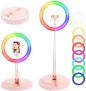 Apokin Aro de luz con Modo Multicolor RGB- Anillo de luz LED Plegable con Altura y Palo Telescópico hasta 168 cm / 66″, 10 Niveles de Brillo para Videos, Streaming y fotografía, Rosa