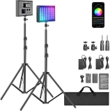 Neewer 2 Pack P280 RGB LED Kit de Batería de Luz de Video con Control de Aplicación – CRI97+ / 3200-5600K / 360° a Todo Color / 9 Escenas Aplicables, Panel Luz LED con Difusor Desmontable para YouTube