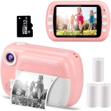 GlobalCrown Cámaras instantáneas para niños,Cámaras de Fotos instantánea con Pantalla de 3,5 Pulgadas Regalos cámaras Digitales para 3 a 12 años (Incluye 4 Rollos de impresión Papel y 32GB Tarjeta)