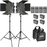 Neewer Soporte y Luz de Video LED Bicolor Kit con Batería y Cargador LED 660 Regulable con Soporte en U y Barndoor (3200-5600K, CRI 96+), Soporte de Luz para Estudio, Disparo de YouTube (2-paquete)